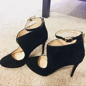 INC black suede heels with ankle strap